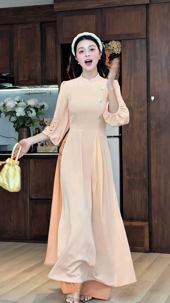 Áo Dài 2 Tà+ Bé Nút Hoa AD3062 (Áo lẻ)