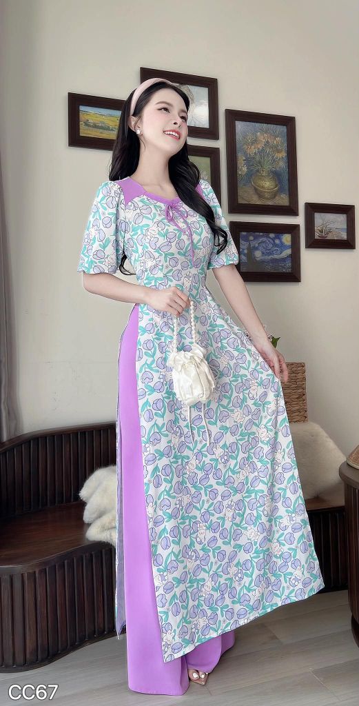 Áo Dài Khoai Tím Kèm Phụ Kiện AD3061 (Áo lẻ)