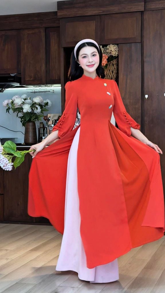 Áo Dài 2 Tà+ Bé Nút Hoa AD3062 (Áo lẻ)