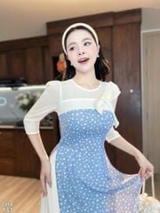 Áo Dài 4 Tà Hoa Giấy Trắng Kèm Phụ Kiện AD3039 (Áo lẻ)