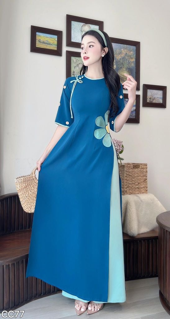 Áo Dài Thêu Hoa Bubu AD3066 (Áo lẻ)