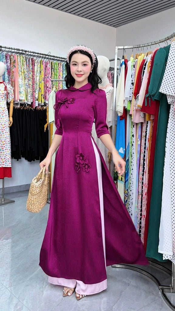Áo Dài 5 Bông Hoa Nhỏ AD3069 (Áo lẻ)