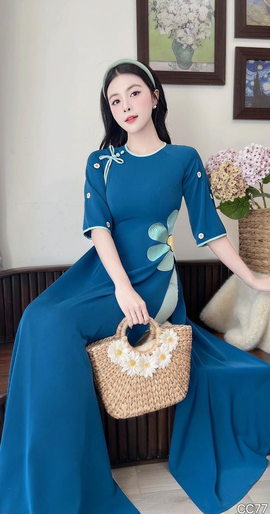 Áo Dài Thêu Hoa Bubu AD3066 (Áo lẻ)