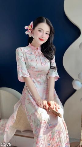 Áo Dài Vườn Đào Tiên Kèm Phụ Kiện AD3067 (Áo lẻ)