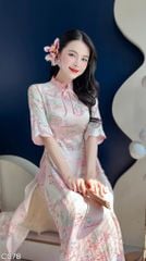 Áo Dài Vườn Đào Tiên Kèm Phụ Kiện AD3067 (Áo lẻ)