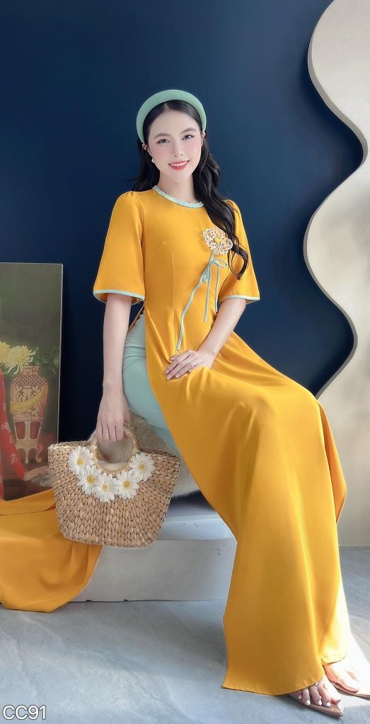 Áo Dài Bông Lưới Bi Nhung AD3072 (Áo lẻ)