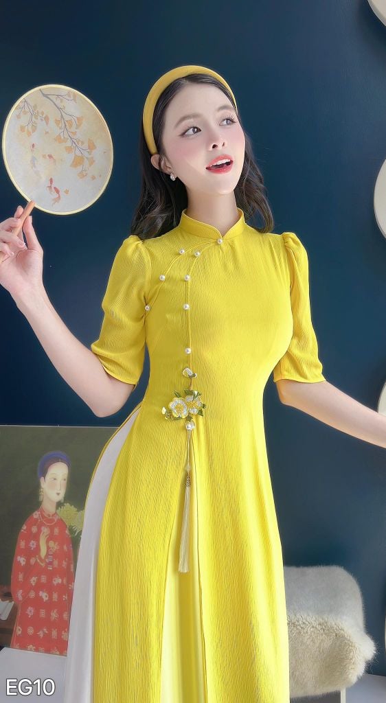 Áo Dài 4 Tà CÀNH LỘC XUÂN Kèm Phụ Kiện AD2995 (Áo lẻ)
