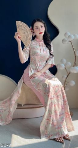 Áo Dài Vườn Đào Tiên Kèm Phụ Kiện AD3067 (Áo lẻ)