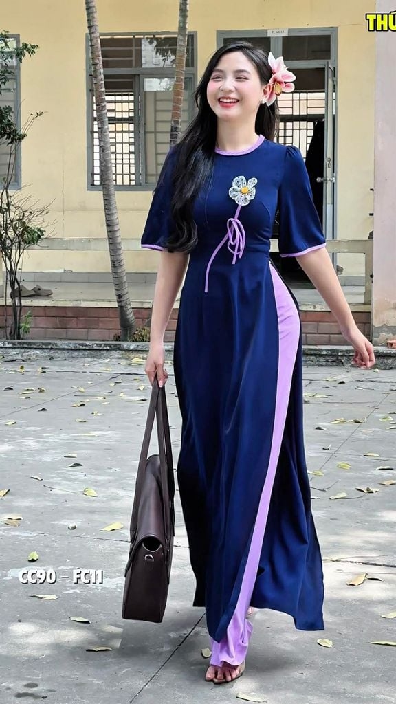 Áo Dài Bông Lưới Bi Nhung AD3072 (Áo lẻ)