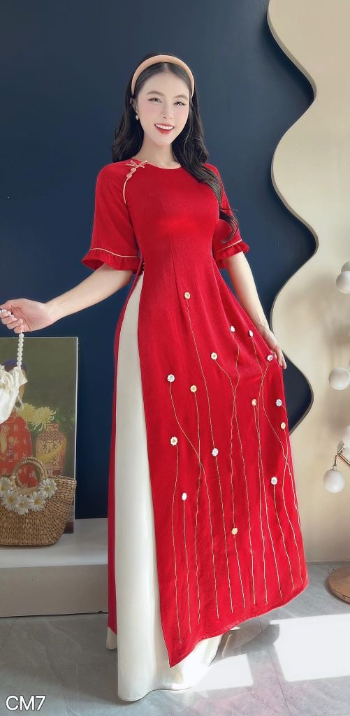 Áo Dài Hoa Dại Lụa Nứt AD3031 (Áo lẻ)