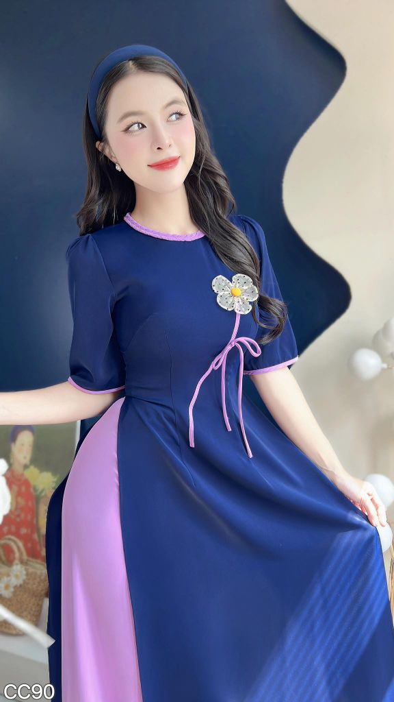 Áo Dài Bông Lưới Bi Nhung AD3072 (Áo lẻ)