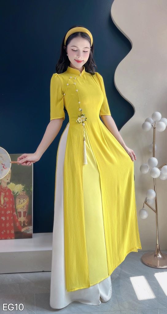 Áo Dài 4 Tà CÀNH LỘC XUÂN Kèm Phụ Kiện AD2995 (Áo lẻ)