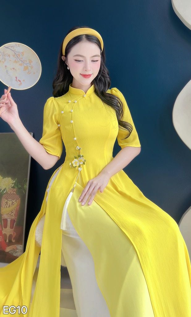 Áo Dài 4 Tà CÀNH LỘC XUÂN Kèm Phụ Kiện AD2995 (Áo lẻ)