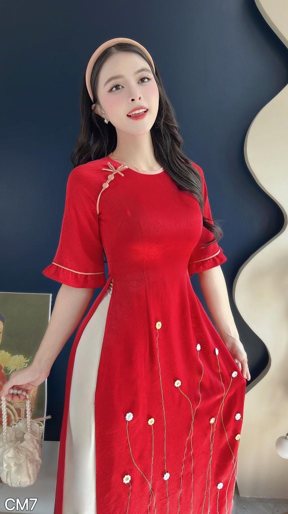 Áo Dài Hoa Dại Lụa Nứt AD3031 (Áo lẻ)