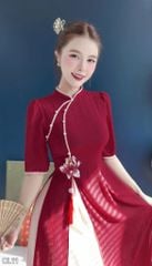 Áo Dài 4 Tà Sen Thêu 3D (PK) AD1659 (Áo lẻ)