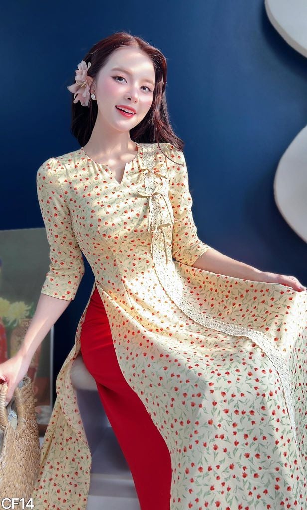 Áo Dài Hoa Nhí Kẹo Mút AD3075 (Áo lẻ)