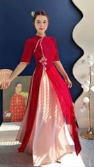 Áo Dài 4 Tà Sen Thêu 3D (PK) AD1659 (Áo lẻ)