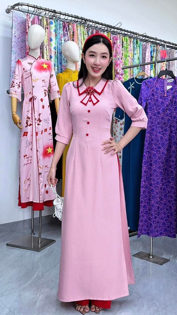 Áo Dài Luna Cổ Viền Kèm Phụ Kiện AD3085 (Áo lẻ)