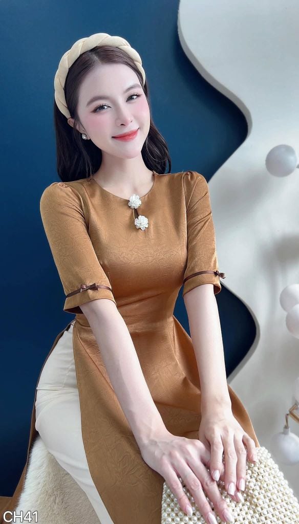 Áo Dài Hoa Đóa Luna Kèm Phụ Kiện AD3088 (Áo lẻ)