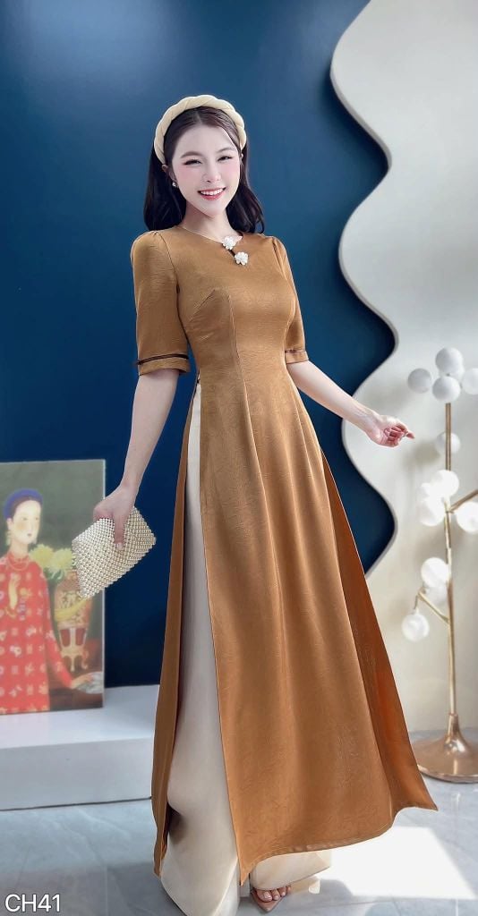 Áo Dài Hoa Đóa Luna Kèm Phụ Kiện AD3088 (Áo lẻ)