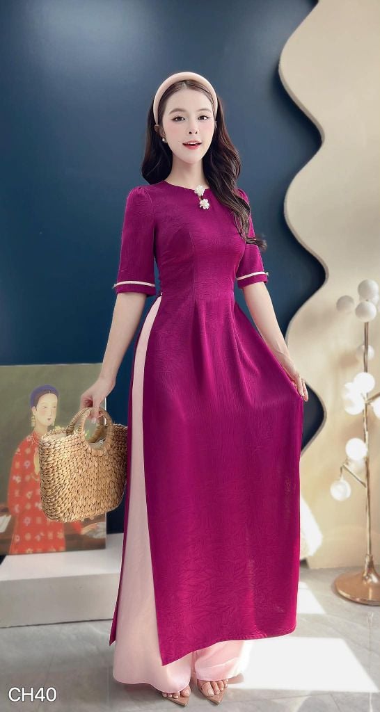 Áo Dài Hoa Đóa Luna Kèm Phụ Kiện AD3088 (Áo lẻ)