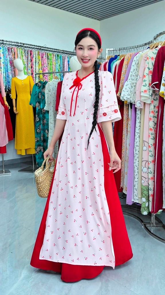 Áo Dài Tiểu Cúc Xinh Kèm Phụ Kiện AD3089 (Áo lẻ)