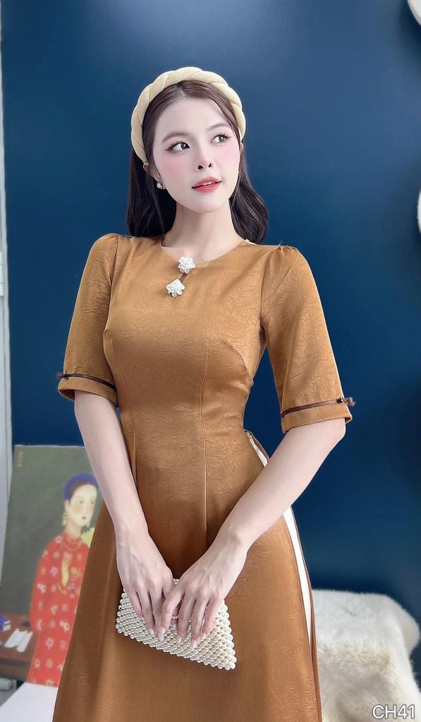 Áo Dài Hoa Đóa Luna Kèm Phụ Kiện AD3088 (Áo lẻ)