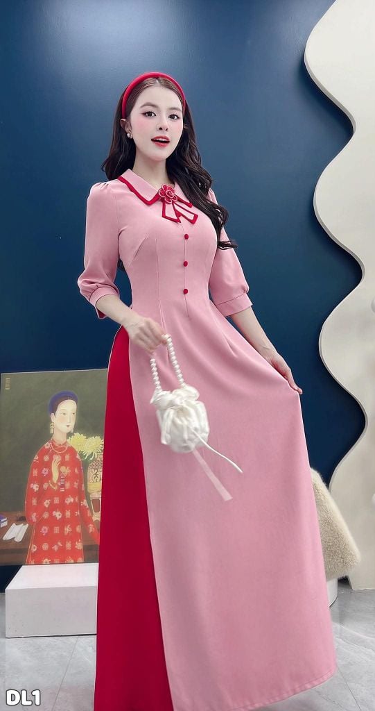 Áo Dài Luna Cổ Viền Kèm Phụ Kiện AD3085 (Áo lẻ)