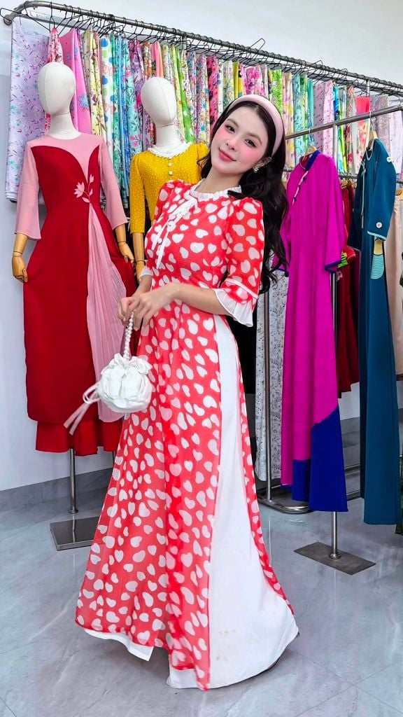 Áo Dài 4 Tà Chúm Chím Kèm Phụ Kiện AD3042 (Áo lẻ)