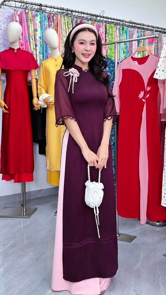 Áo Dài Mặt Trăng Ruby Kèm Phụ Kiện+Dây Trong AD3093 (Áo lẻ)