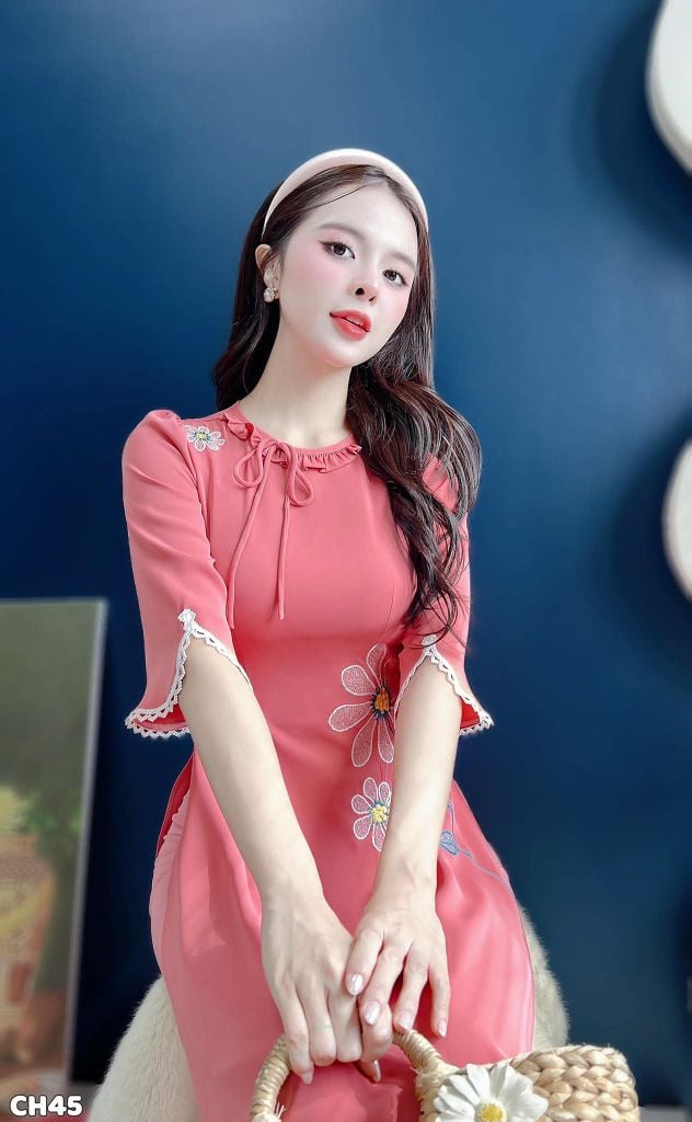 Áo Dài Cành Họa Mi Trắng AD3097 (Áo lẻ)