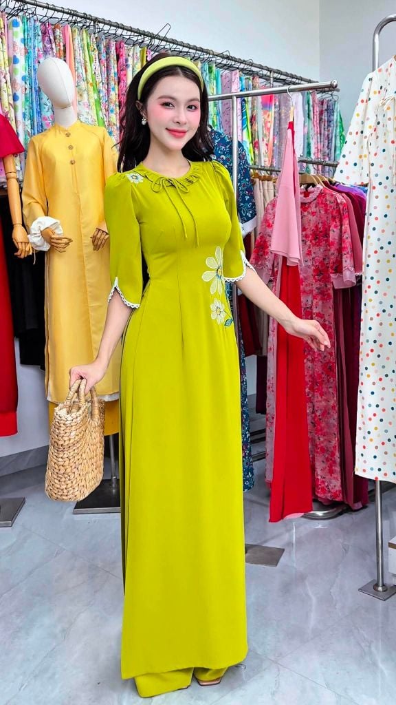 Áo Dài Cành Họa Mi Trắng AD3097 (Áo lẻ)
