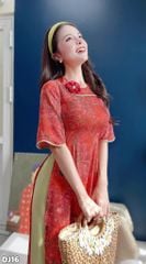 Áo Dài Hoa Mận Đỏ Kèm Phụ Kiện AD3092 (Áo lẻ)