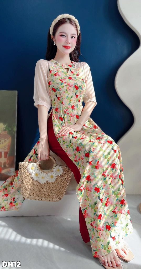 Áo Dài Hoa Ép Kính AD2966 (Áo lẻ)
