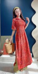 Áo Dài Hoa Mận Đỏ Kèm Phụ Kiện AD3092 (Áo lẻ)