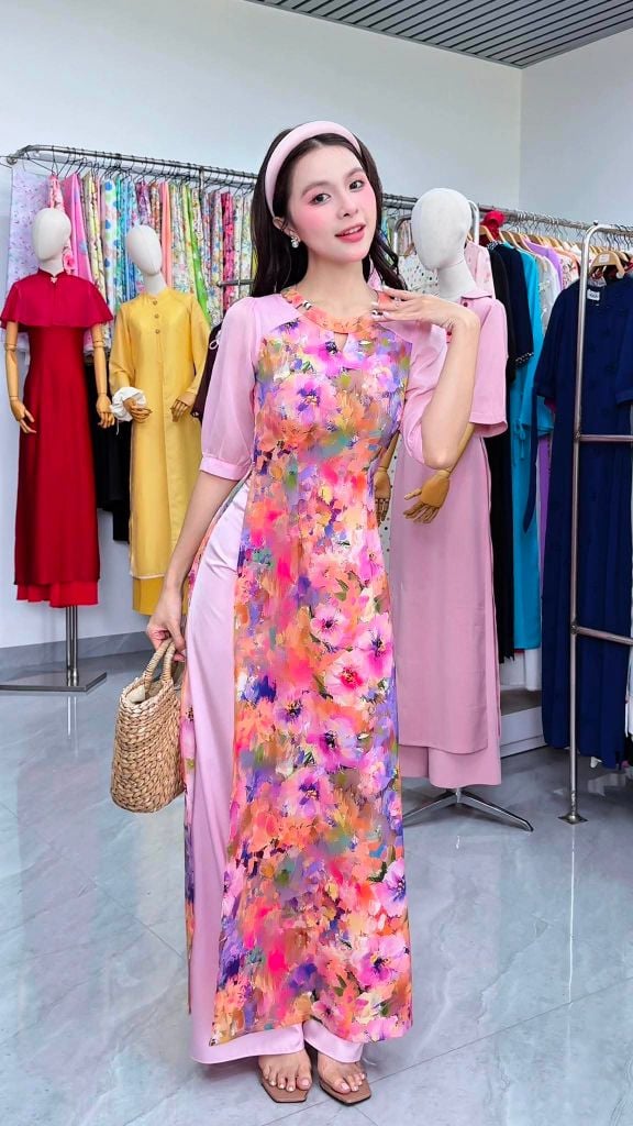 Áo Dài Hoa Ép Kính AD2966 (Áo lẻ)