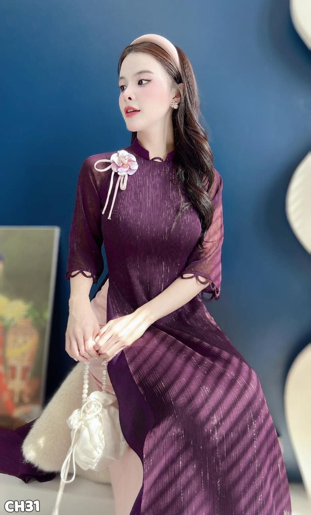 Áo Dài Mặt Trăng Ruby Kèm Phụ Kiện+Dây Trong AD3093 (Áo lẻ)