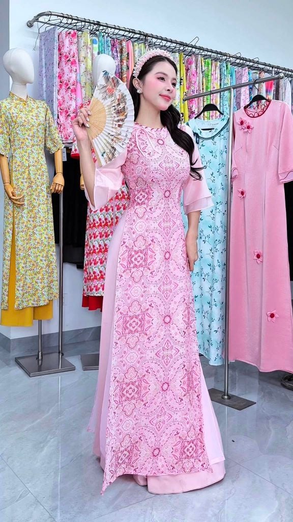 Áo Dài 4 Tà Tuyết Đỏ Cổ Xoắn Kèm Phụ Kiện AD1669 (Áo lẻ)