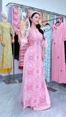 Áo Dài 4 Tà Tuyết Đỏ Cổ Xoắn Kèm Phụ Kiện AD1669 (Áo lẻ)