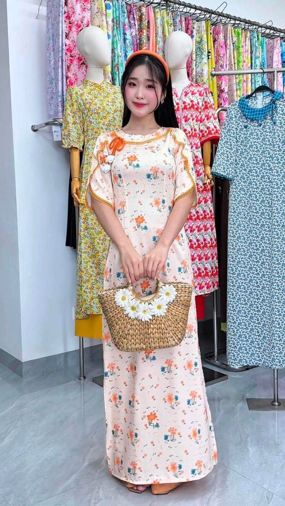 Áo Dài Mộc Miên Kèm Phụ Kiện AD3109 (Áo lẻ)