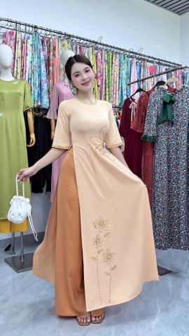 Áo Dài Hoa Thêu Mocha AD3134 (Áo lẻ)