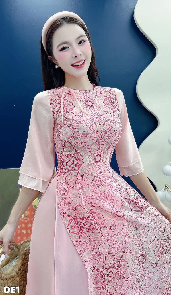 Áo Dài 4 Tà Tuyết Đỏ Cổ Xoắn Kèm Phụ Kiện AD1669 (Áo lẻ)