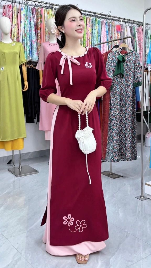 Áo Dài Hoa 6 Cánh Kèm Phụ Kiện AD3113 (Áo lẻ)