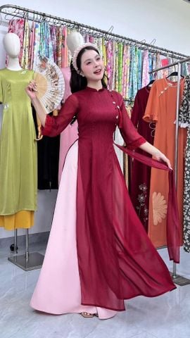 Áo Dài 4 Tà Ánh Sương Ruby Kèm Phụ Kiện AD3137 (áo lẻ)