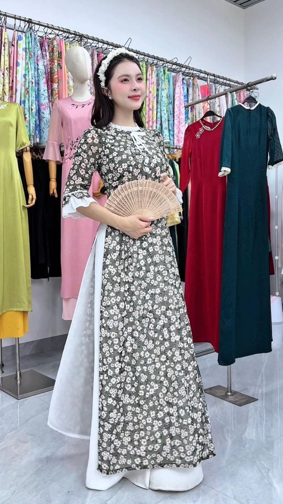 Áo Dài 4 Tà Chúm Chím Kèm Phụ Kiện AD3042 (Áo lẻ)