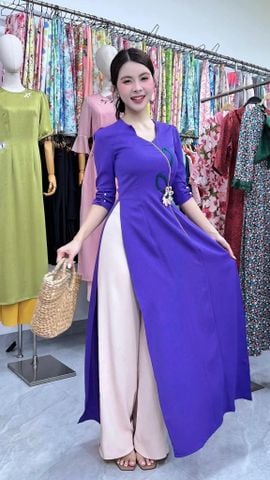 Áo Dài Cành Cúc Cô Đơn AD3116 (Áo lẻ)