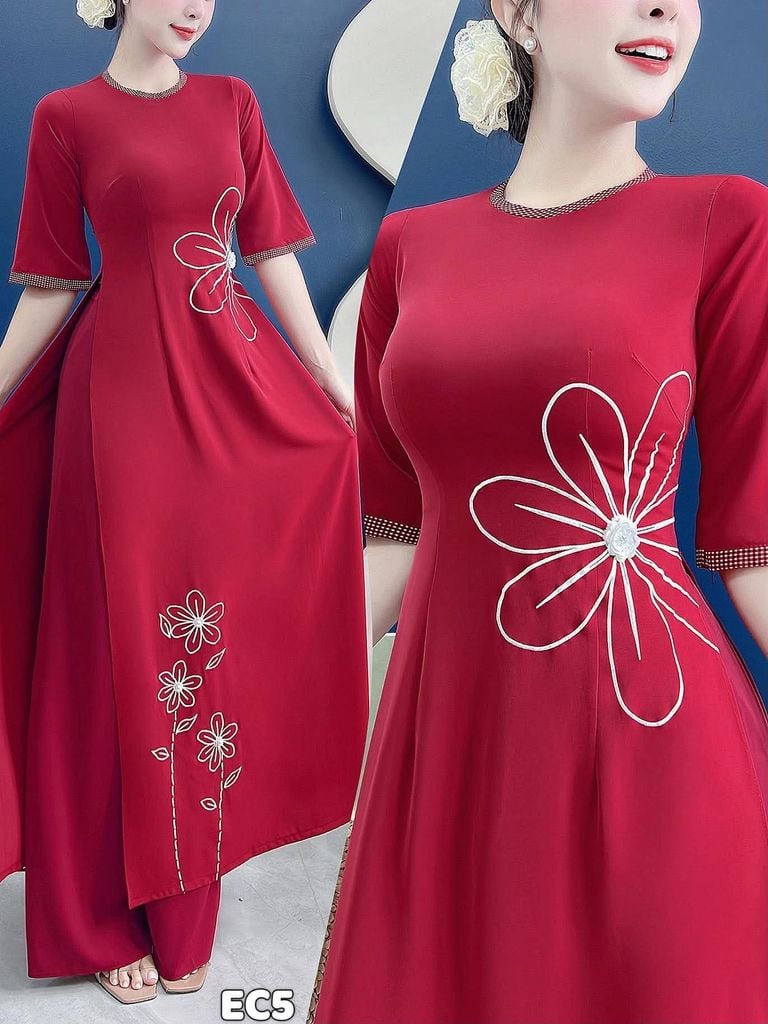 Áo Dài Hoa Thêu Mocha AD3134 (Áo lẻ)