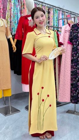 Áo Dài Hoa Màu Nhung AD3149 (Áo lẻ)