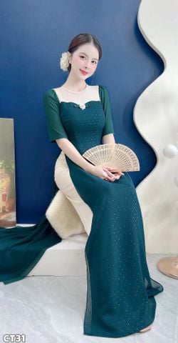 Áo Dài 4 Tà Bích Liên Hoa Kèm Dây Trong AD3138 (Áo lẻ)