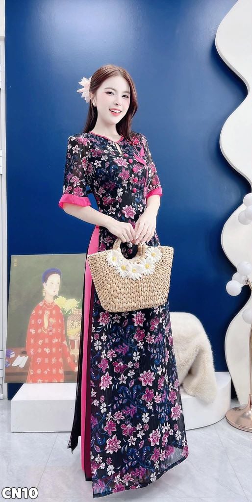 Áo Dài 4 Tà Hương Hoa AD3144 (Áo lẻ)